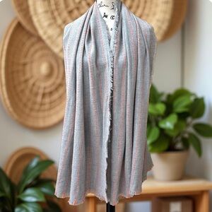 NWT Universal Thread Grey Oblong Scarf Coral Colored Stripe